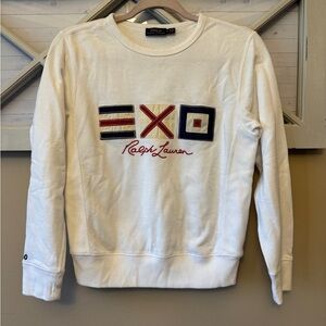 Polo Ralph Lauren Girl’s Patchwork Logo Crewneck Vintage Sweatshirt White Size S
